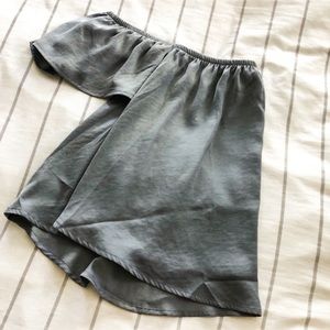 NWOT silky grey/blue off the shoulder blouse